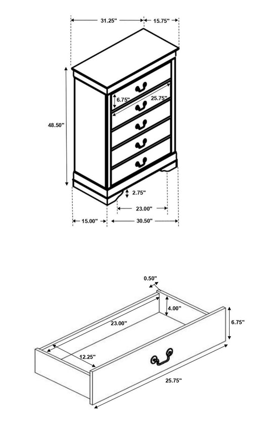 Louis Philippe 4 & 5 Piece Panel Bedroom Set with High Headboard E.king & Full - James Furniture (NY)