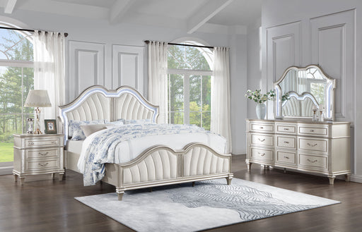 Evangeline Upholstered Platform Bedroom Set Ivory and Silver Oak image