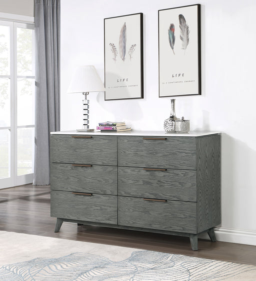 Nathan 6-drawer Dresser White Marble and Grey image