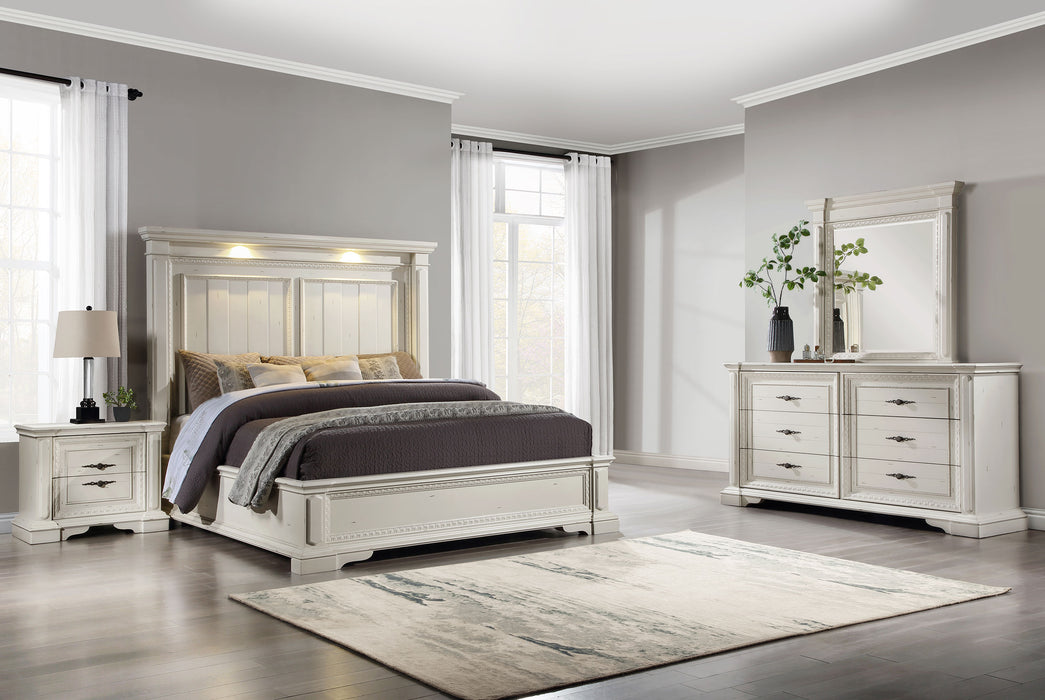 Evelyn Bedroom Set with Headboard Lighting Antique White