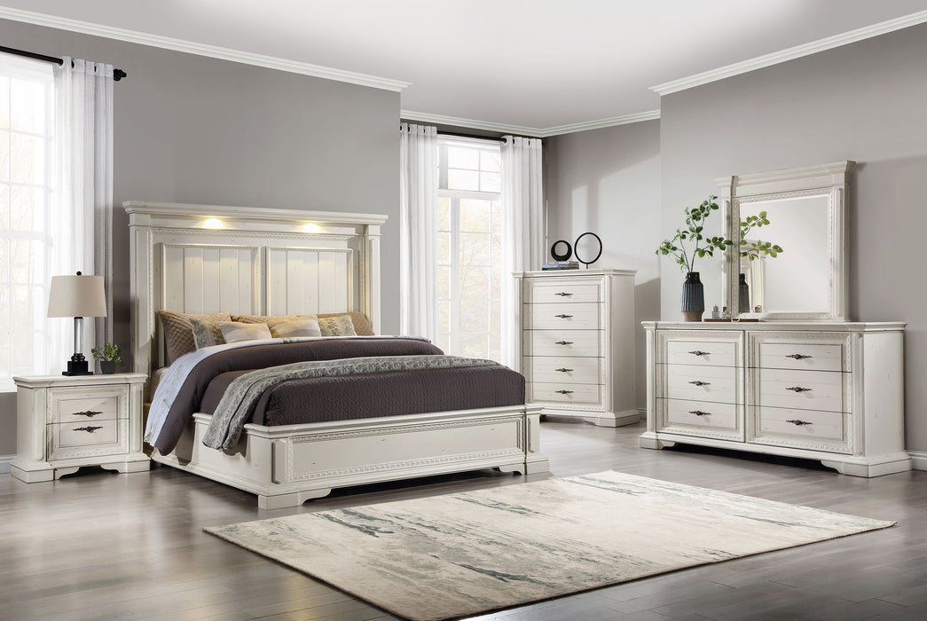 Evelyn Bedroom Set with Headboard Lighting Antique White