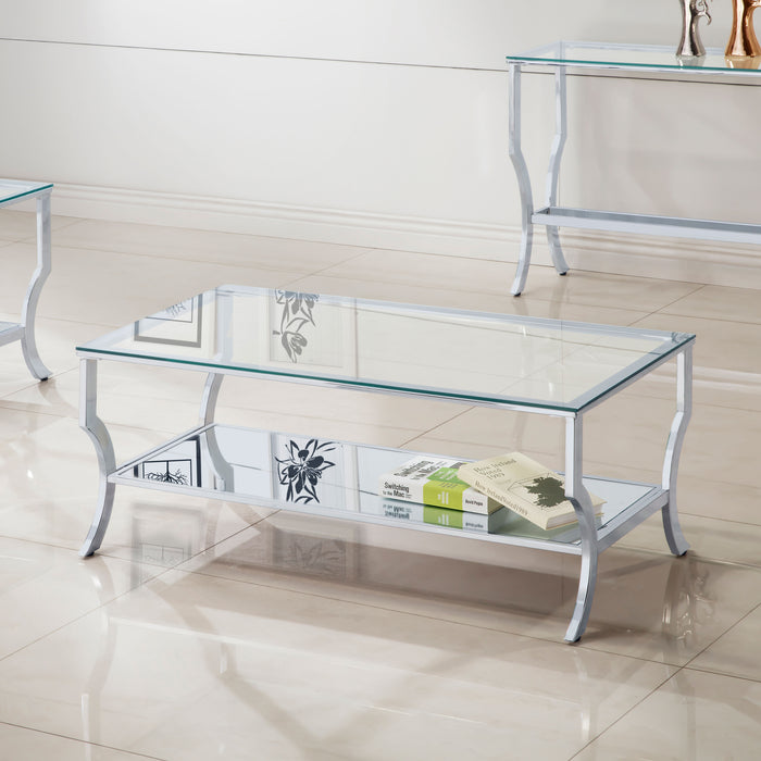 Saide Rectangular Coffee Table with Mirrored Shelf Chrome