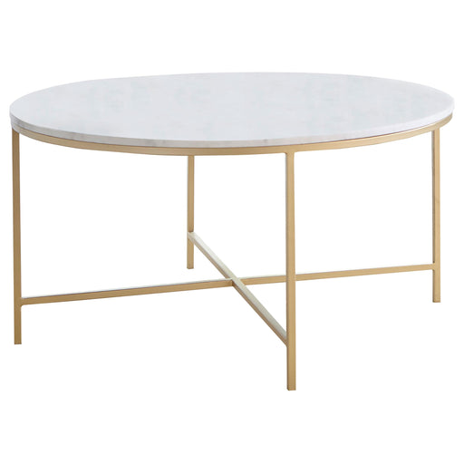 Ellison Round X-cross Coffee Table White and Gold image
