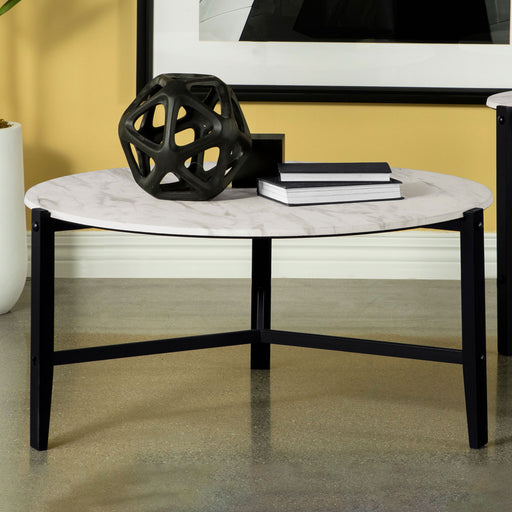 Tandi Round Coffee Table Faux White Marble and Black image