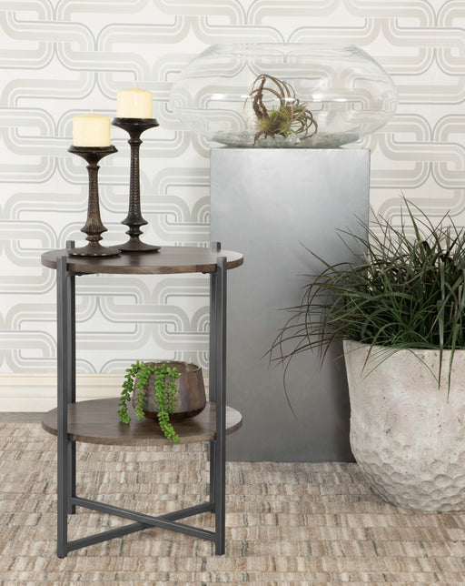 Axel Round Accent Table with Open Shelf Natural and Gunmetal image