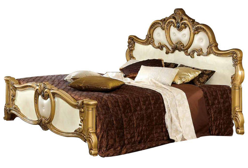 ESF Furniture Barocco King Leather Panel Bed in Ivory w/ Gold image