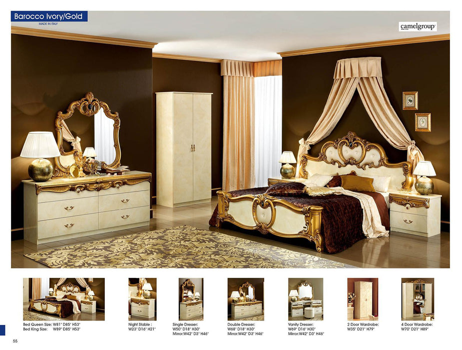 ESF Furniture Barocco 4-Door Wardrobe in Ivory w/ Gold