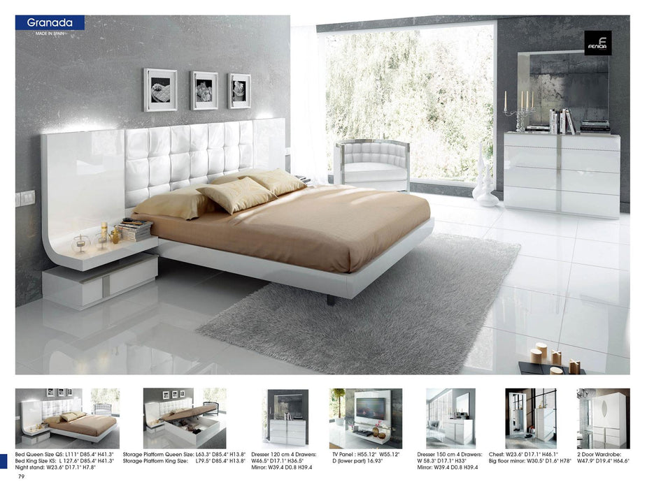 ESF Furniture Granada Queen Platform Bed in White