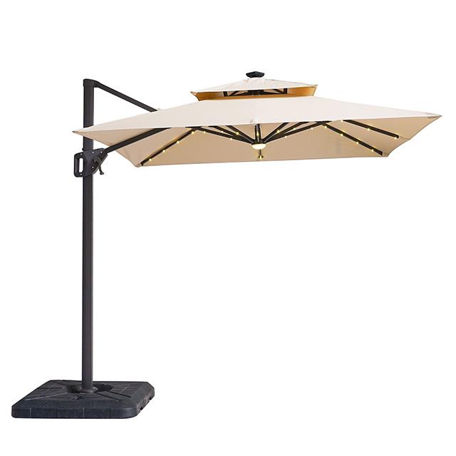 Xico 8 Ft Square Umbrella w/ Double Top w/ LED Light + 37" Large Base