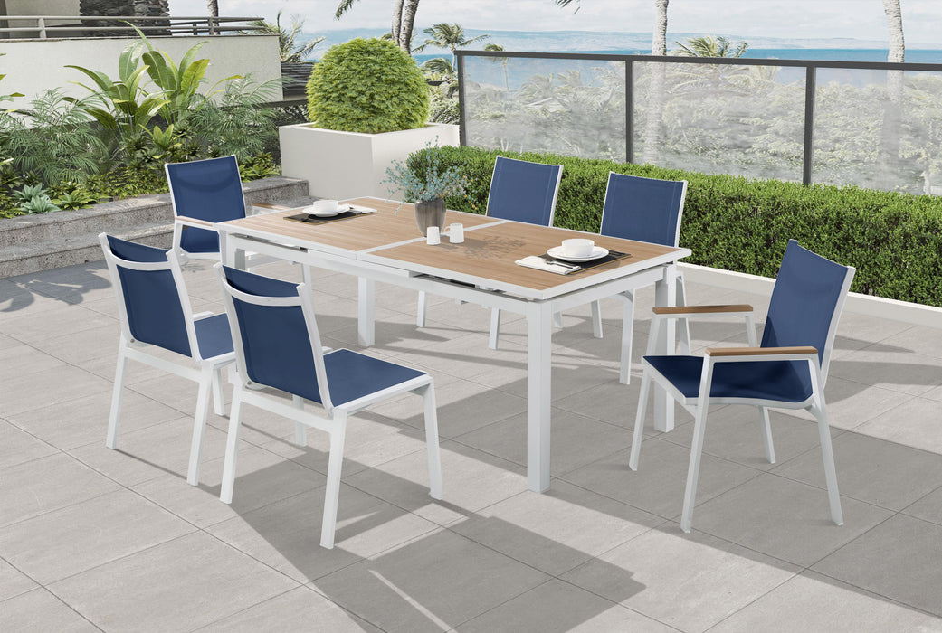 Nizuc Navy Mesh Waterproof Fabric Outdoor Patio Aluminum Mesh Dining Chair - James Furniture (NY)