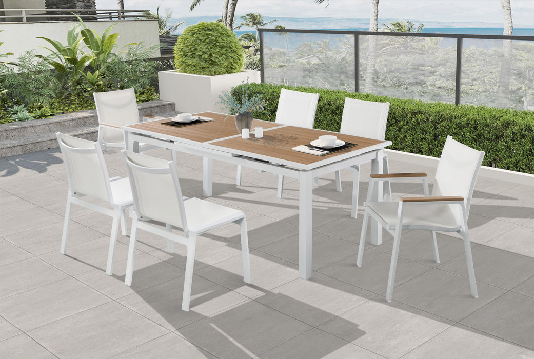 Nizuc White Mesh Waterproof Fabric Outdoor Patio Aluminum Mesh Dining Chair