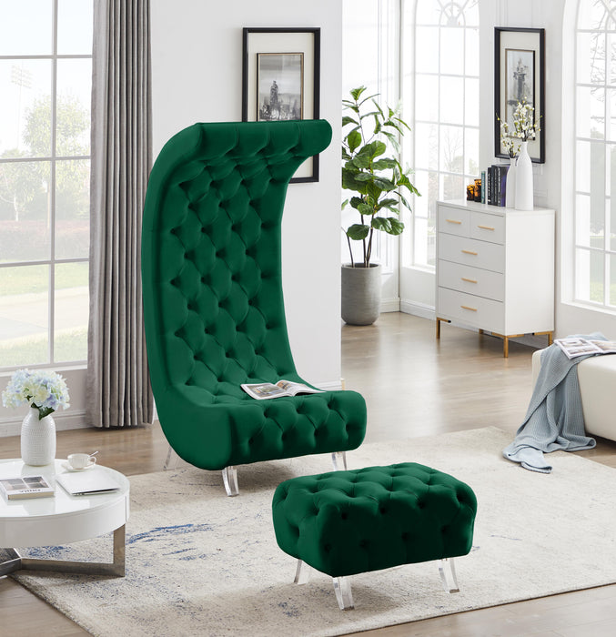 Crescent Green Velvet Ottoman