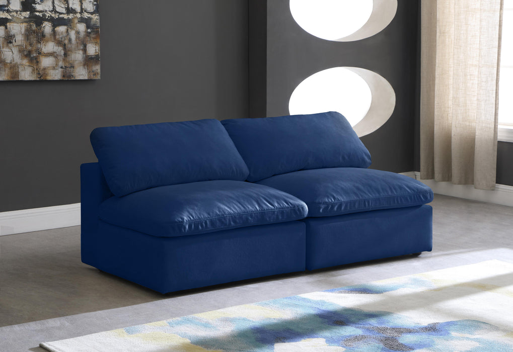 Cozy Navy Velvet Cloud Modular Armless Sofa