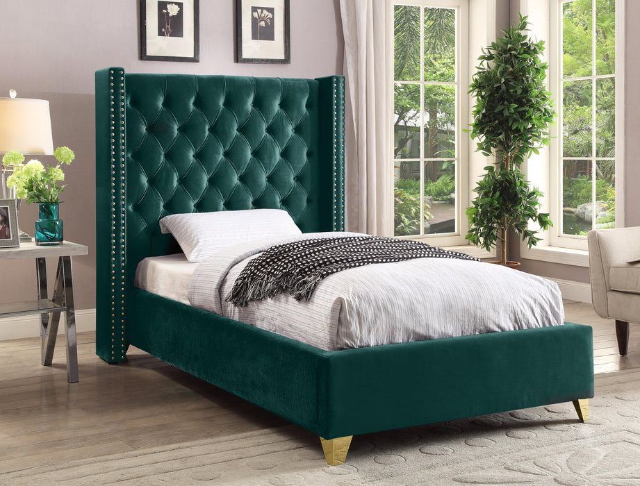 Barolo Green Velvet Twin Bed