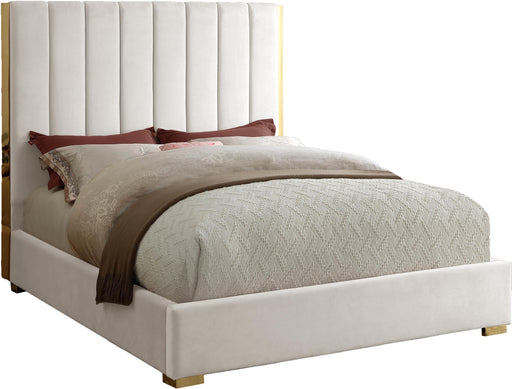 Becca Cream Velvet King Bed - James Furniture (NY)
