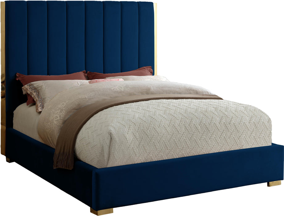 Becca Navy Velvet King Bed - James Furniture (NY)