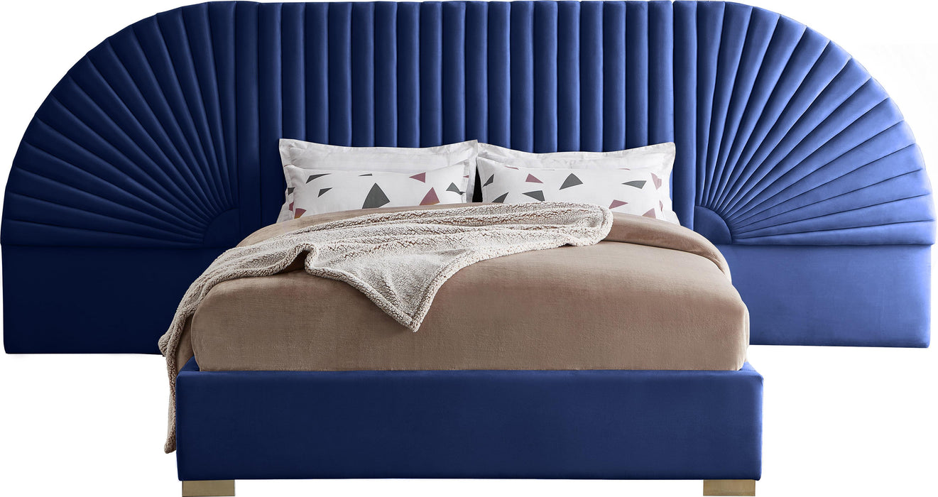 Cleo Navy Velvet Queen Bed (3 Boxes) image