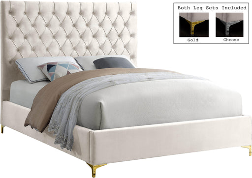 Cruz Cream Velvet Queen Bed - James Furniture (NY)