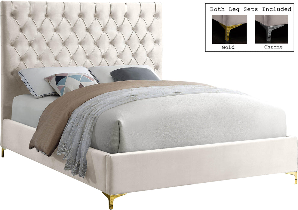 Cruz Cream Velvet Queen Bed - James Furniture (NY)
