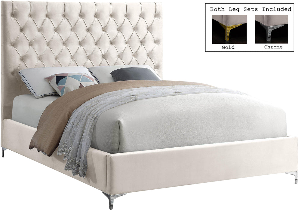 Cruz Cream Velvet Queen Bed - James Furniture (NY)