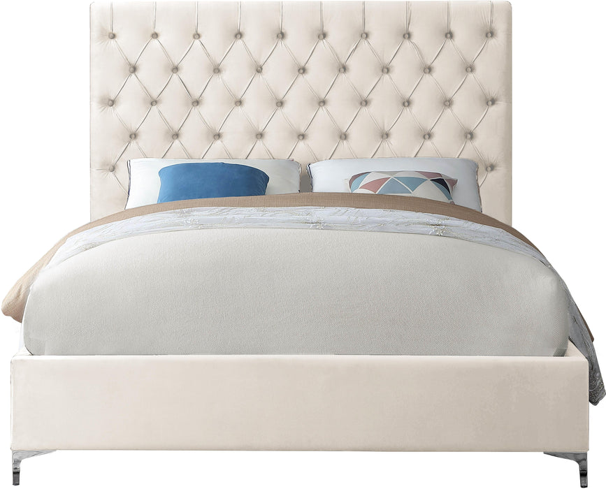 Cruz Cream Velvet Queen Bed - James Furniture (NY)
