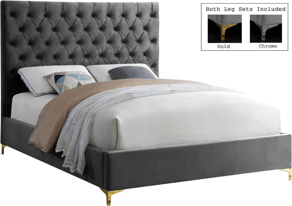 Cruz Grey Velvet Queen Bed - James Furniture (NY)