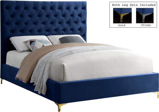 Cruz Navy Velvet King Bed - James Furniture (NY)