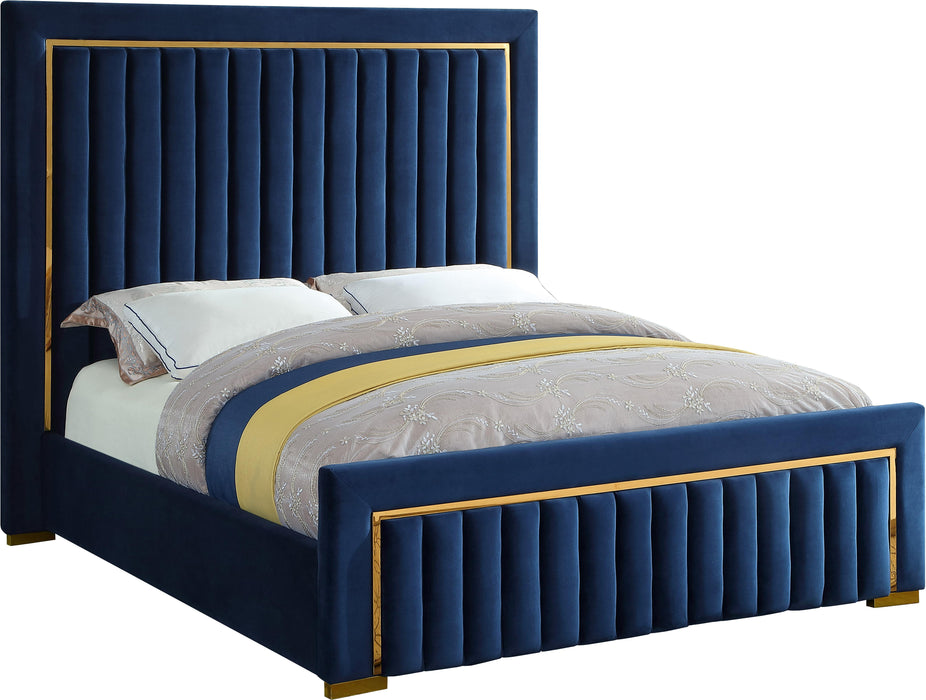 Dolce Navy Velvet Queen Bed (3 Boxes) - James Furniture (NY)