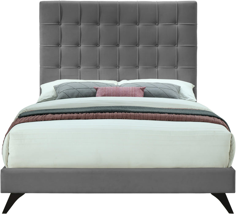 Elly Grey Velvet Queen Bed