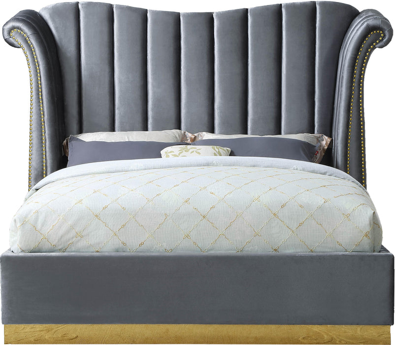 Flora Grey Velvet Queen Bed (3 Boxes) - James Furniture (NY)