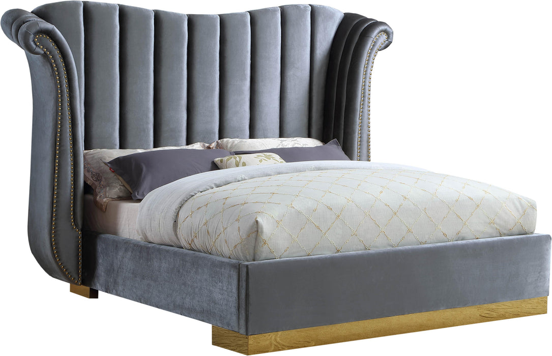 Flora Grey Velvet Queen Bed (3 Boxes) - James Furniture (NY)