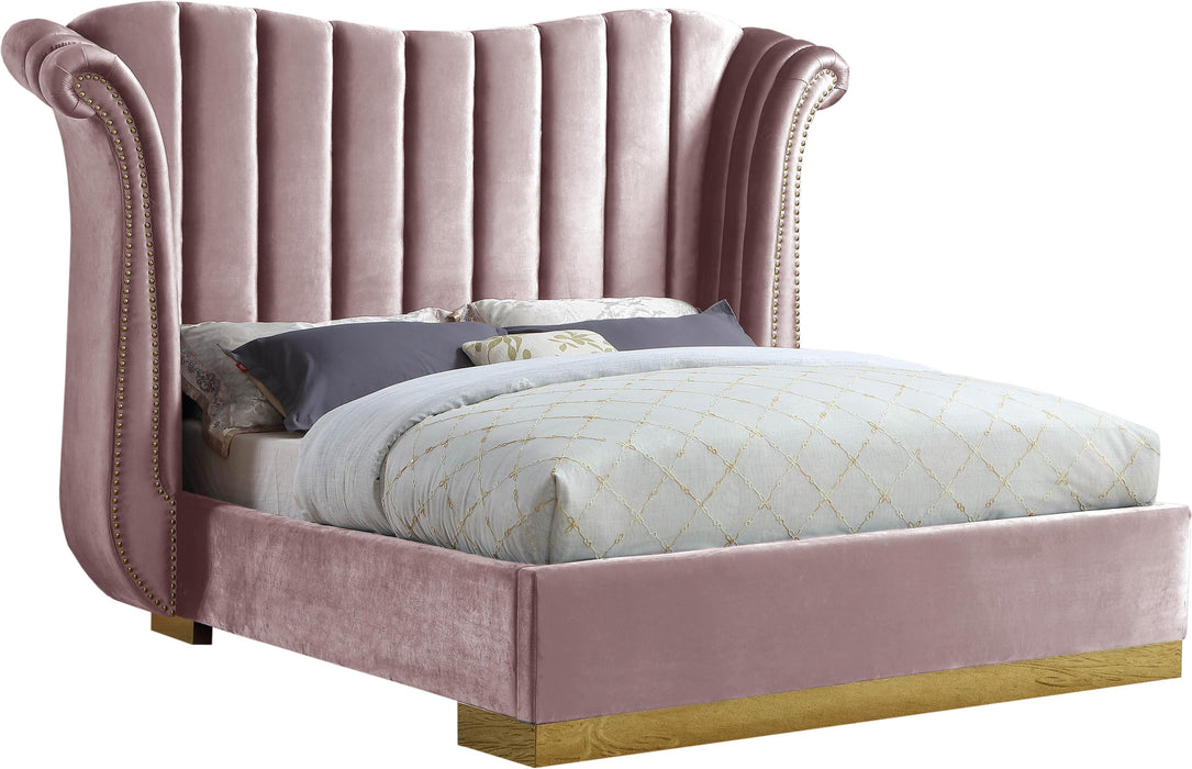 Flora Pink Velvet King Bed (3 Boxes) - James Furniture (NY)