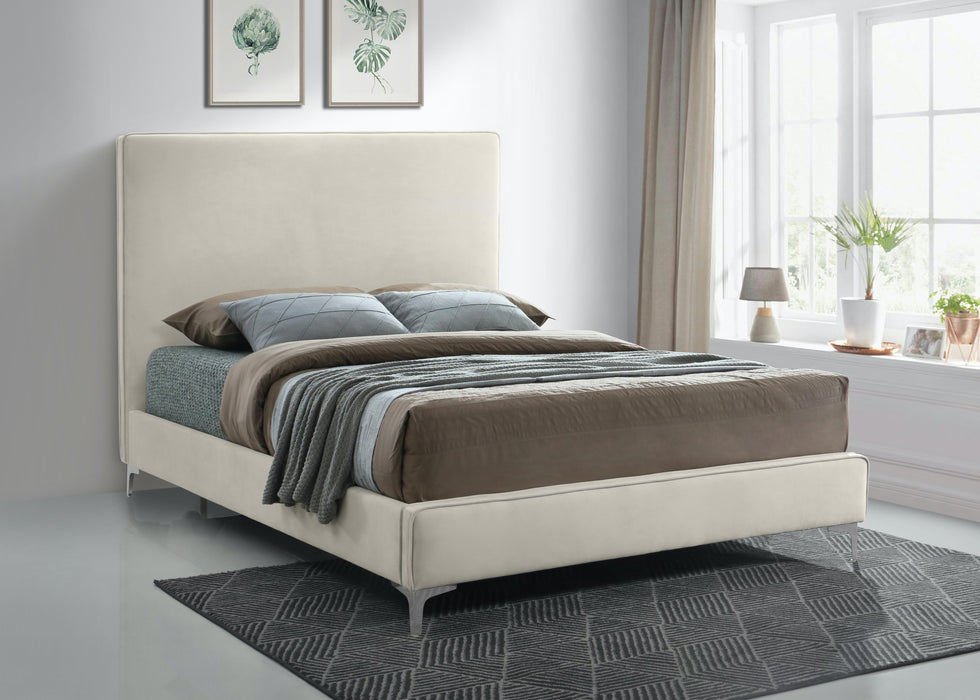 Geri Cream Velvet Queen Bed