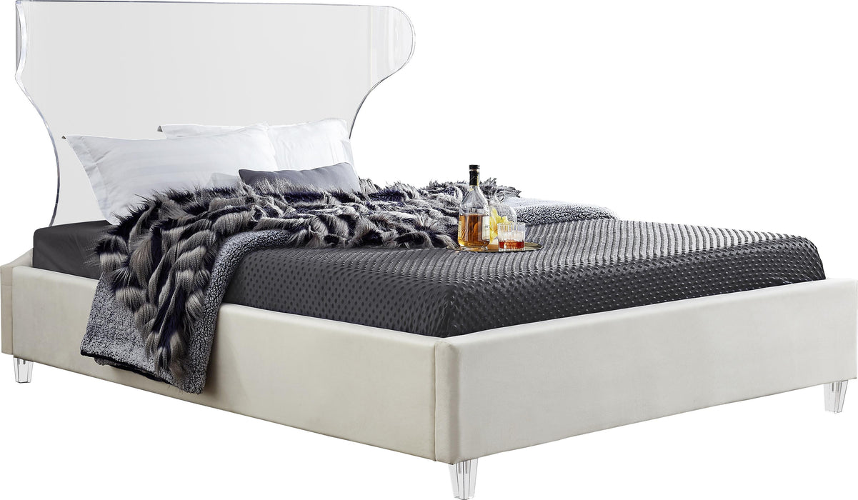 Ghost Cream Velvet Queen Bed