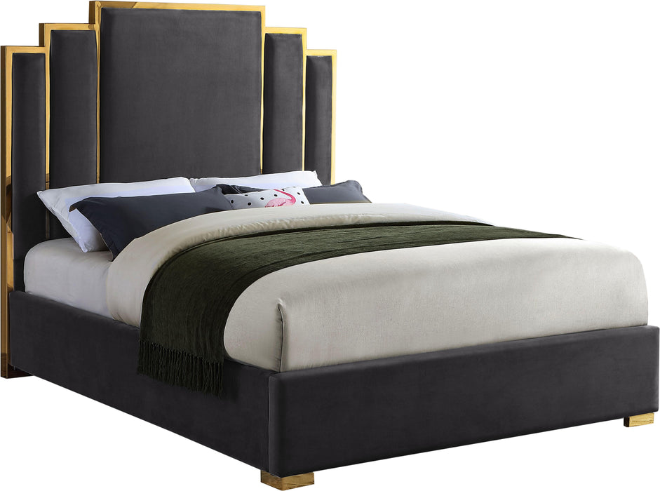 Hugo Grey Velvet Queen Bed - James Furniture (NY)