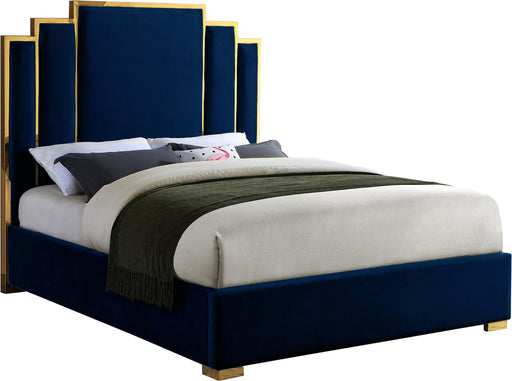 Hugo Navy Velvet Queen Bed - James Furniture (NY)