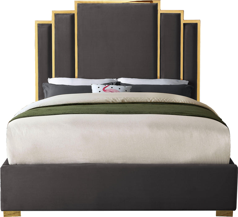 Hugo Grey Velvet Queen Bed - James Furniture (NY)