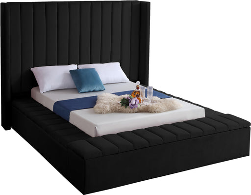 Kiki Black Velvet Queen Bed (3 Boxes) - James Furniture (NY)