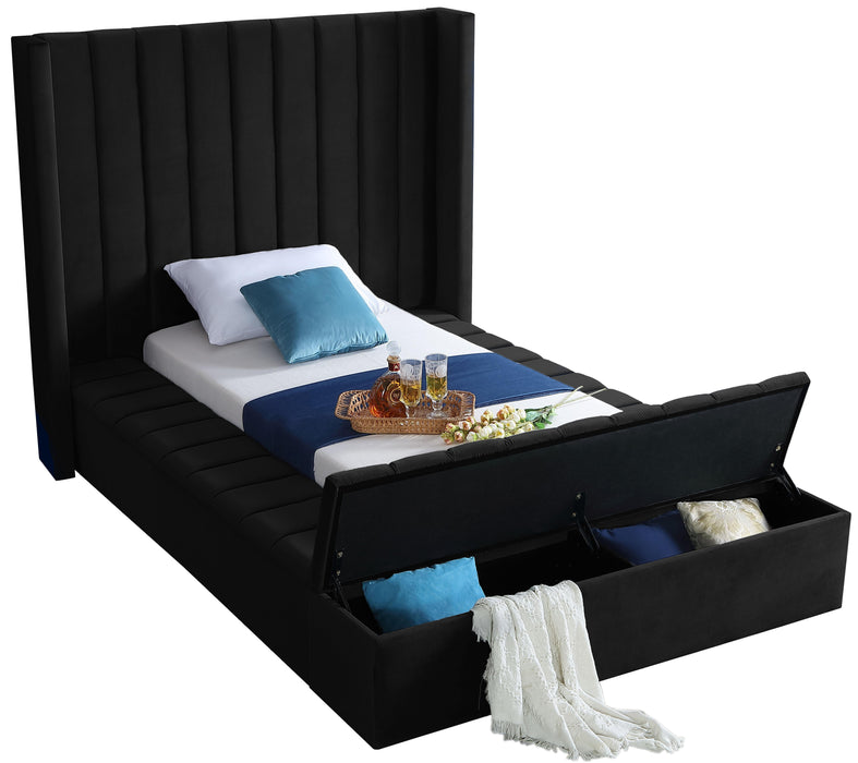 Kiki Black Velvet Twin Bed (3 Boxes)
