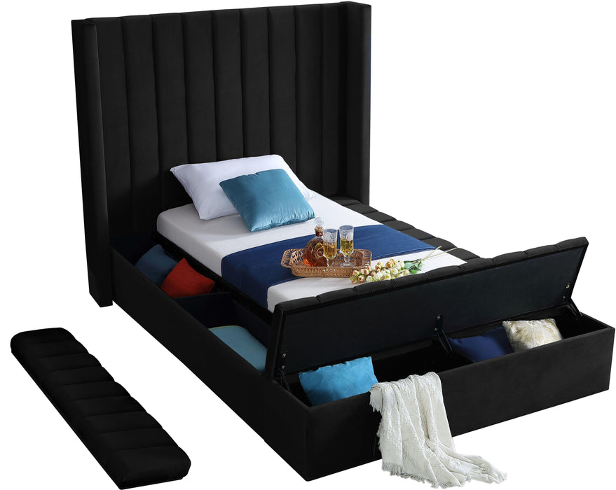 Kiki Black Velvet Twin Bed (3 Boxes)