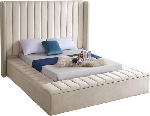 Kiki Cream Velvet King Bed (3 Boxes) - James Furniture (NY)