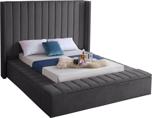 Kiki Grey Velvet Queen Bed (3 Boxes) - James Furniture (NY)