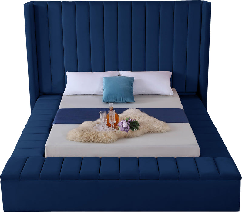 Kiki Navy Velvet Queen Bed (3 Boxes) - James Furniture (NY)