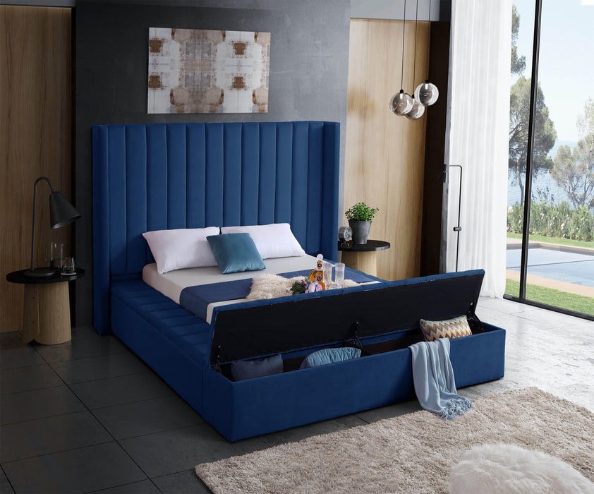 Kiki Navy Velvet Full Bed (3 Boxes) - James Furniture (NY)
