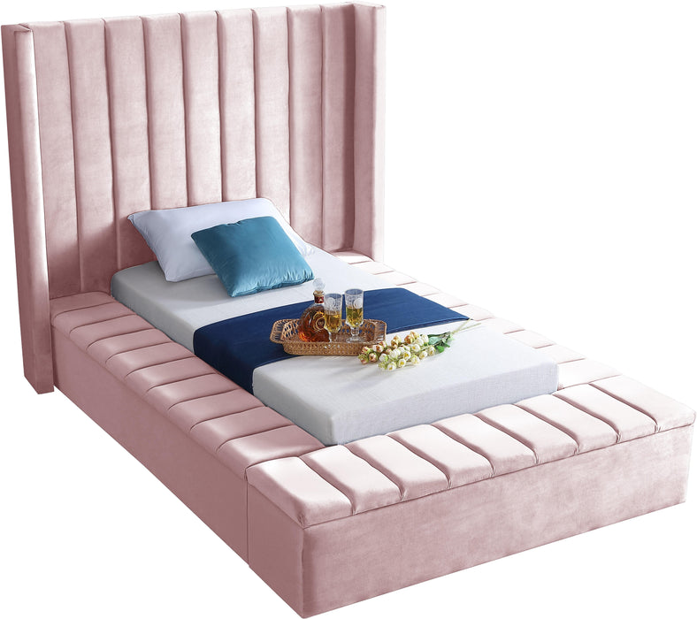 Kiki Pink Velvet Twin Bed (3 Boxes) image