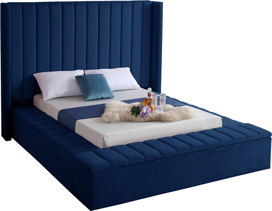 Kiki Navy Velvet Queen Bed (3 Boxes) - James Furniture (NY)