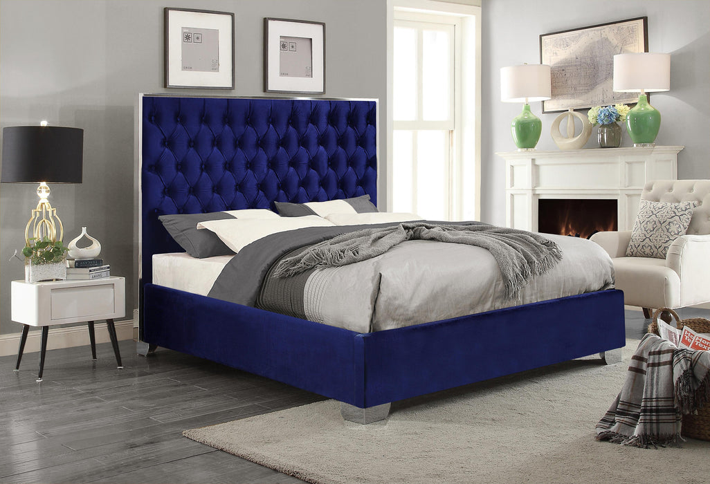 Lexi Navy Velvet Queen Bed