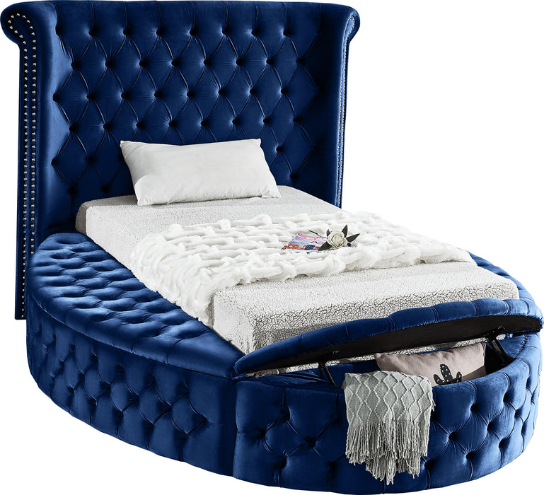 Luxus Navy Velvet Twin Bed (3 Boxes)