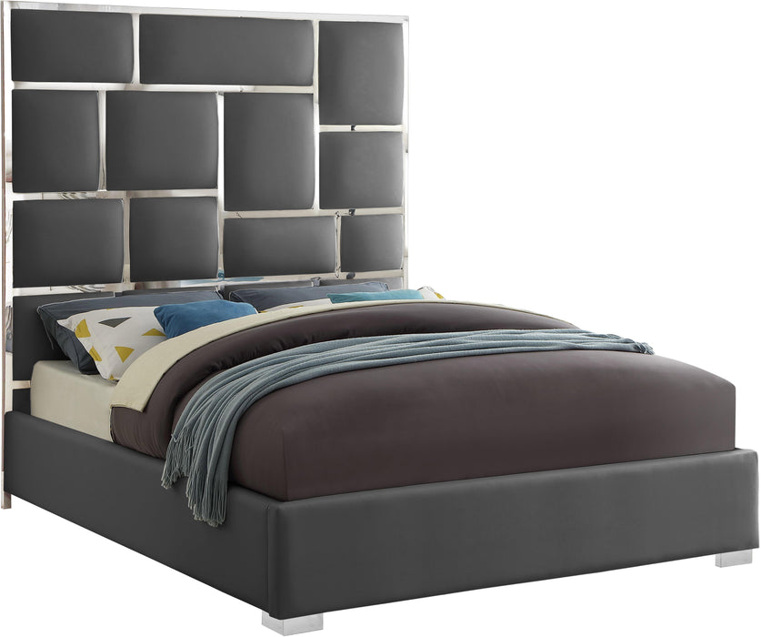 Milan Grey Faux Leather Queen Bed - James Furniture (NY)