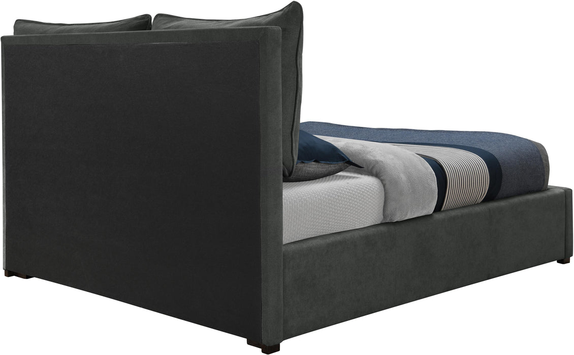 Misha Pepper Black Polyester Fabric Queen Bed (3 Boxes)